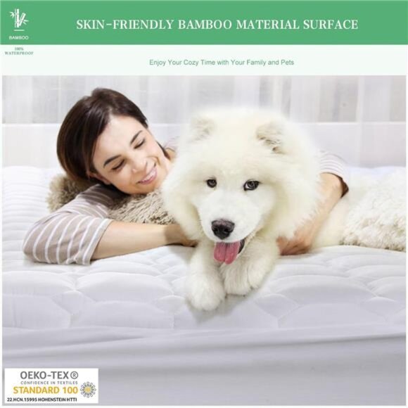 Queen Mattress Protector Waterproof Rayon from Bamboo, Deep Pocket - Picture 4 of 7